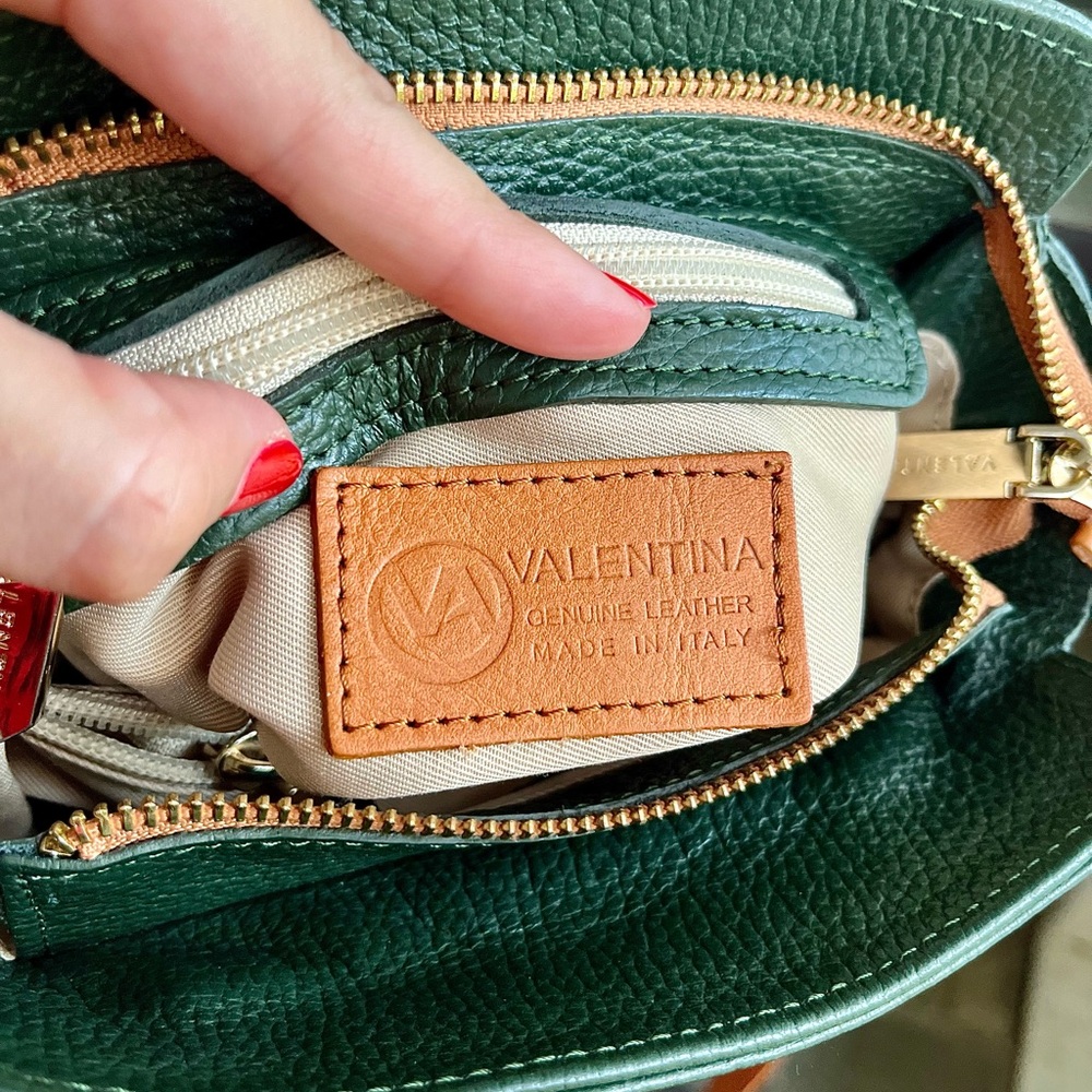Valentina Italian Pebbled Leather Crossbody/Shoulder Bag in Pine, EUC - Picture 11 of 14